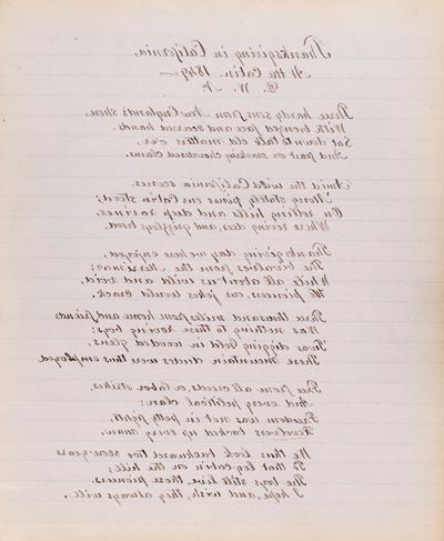 加州的感恩节，在小屋，1849年的原稿诗
